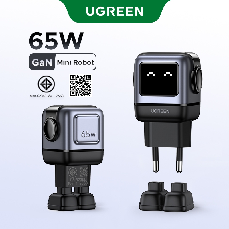 Ugreen Uno RoboGaN 65W USB C USB A Charger Mini Robot Nexode 3 พอร์ต