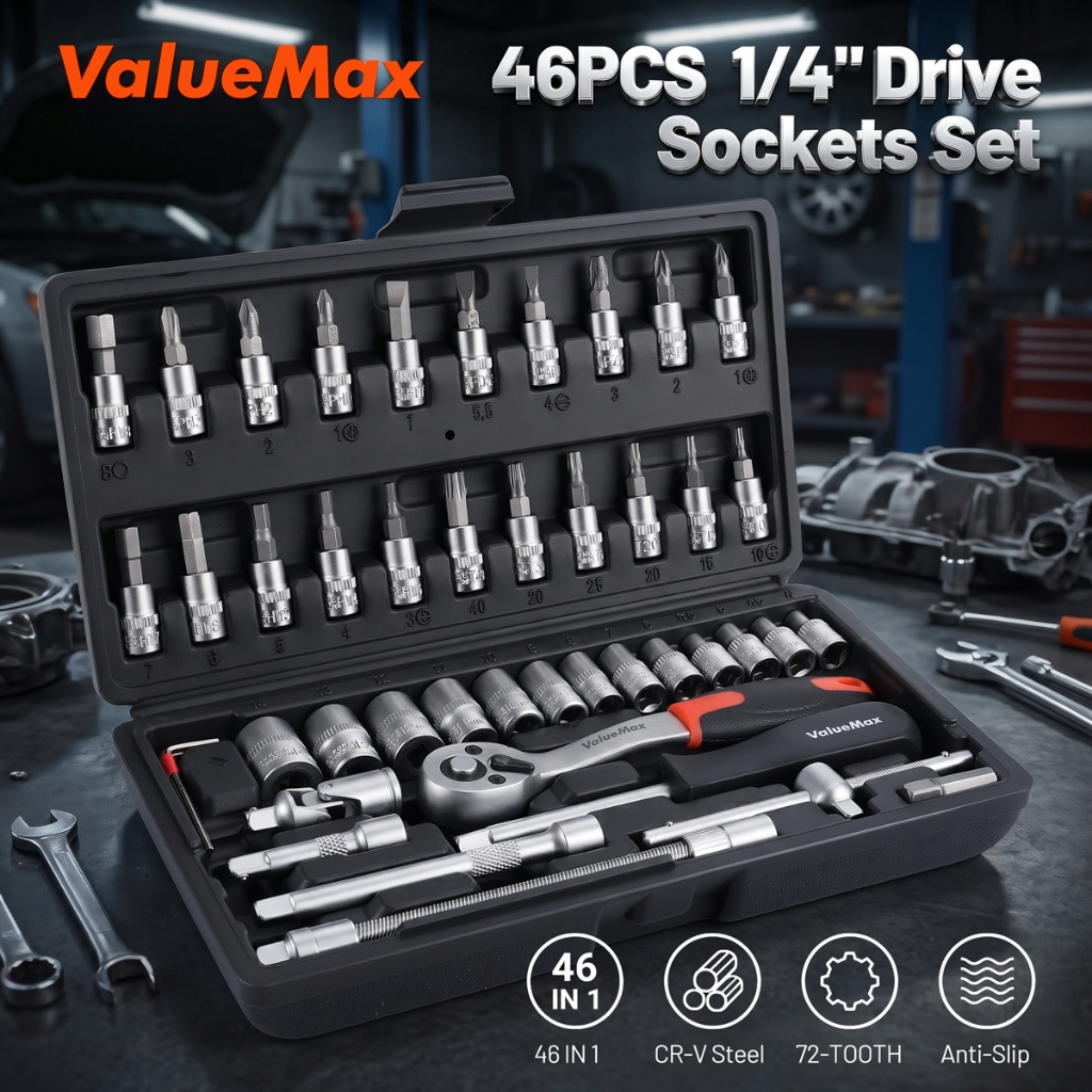 VALUEMAX ชุดประแจบล็อก 1/4" 46 ชิ้น พร้อมกล่อง