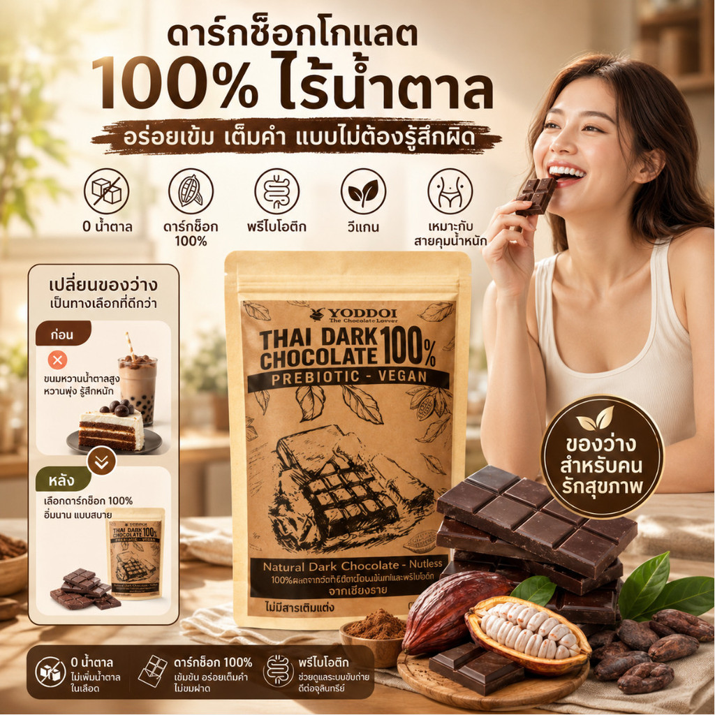 ช็อกโกแลต/ดาร์กช็อกโกแลต ถั่ว ฟิตเนส ไขมันต่ำ ไม่มีน้ำตาล