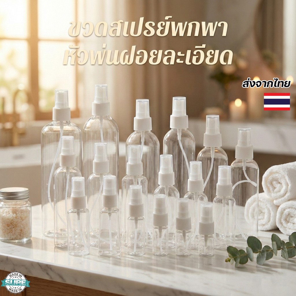 ขวดสเปรย์พลาสติก PET 100ml หัวพ่นละเอียด สีขาว/ใส