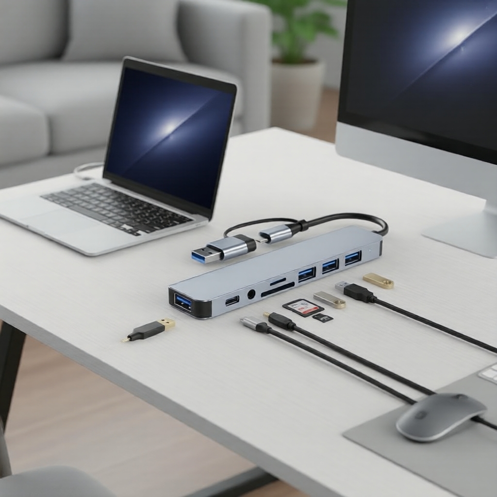 ฮับ USB C แบบ 8-in-2 Docking Station ความเร็วสูง 5Gbps