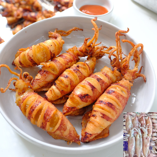 หมึกไข่แดดเดียว ตัวอวบ สดใหม่ ไข่แน่น