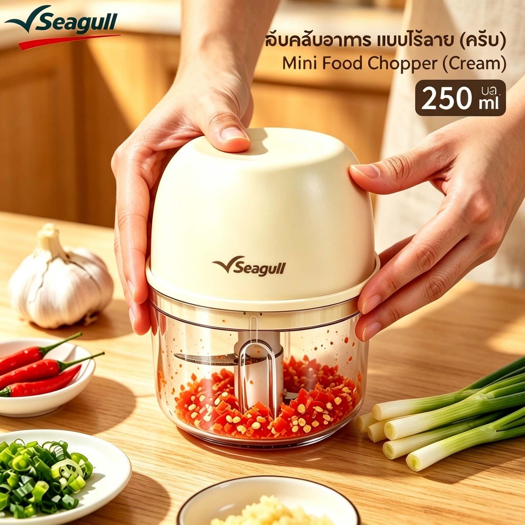 Seagull เครื่องบดสับอาหารไร้สาย 250 มล. สีครีม Mini Food Chopper