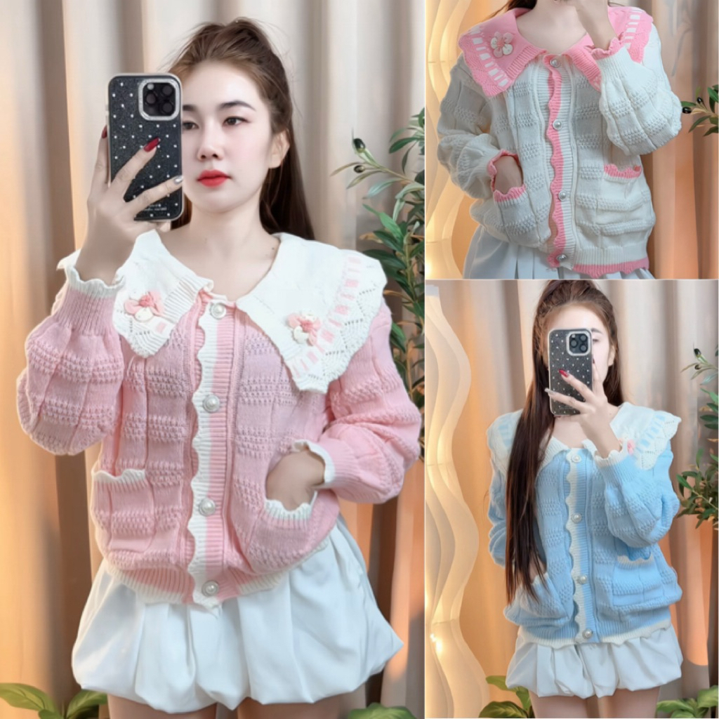 เสื้อไหมพรมคาร์ดิแกน สไตล์เกาหลี สีพาลเทล