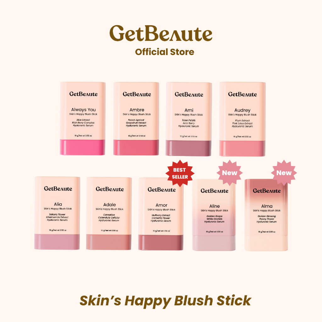 [สีใหม่เข้าแล้ว] GetBeaute | บลัชสติ๊ก Skin's Happy Blush Stick; 16g บลัชออน เกลี่ยง่าย เบาบาง