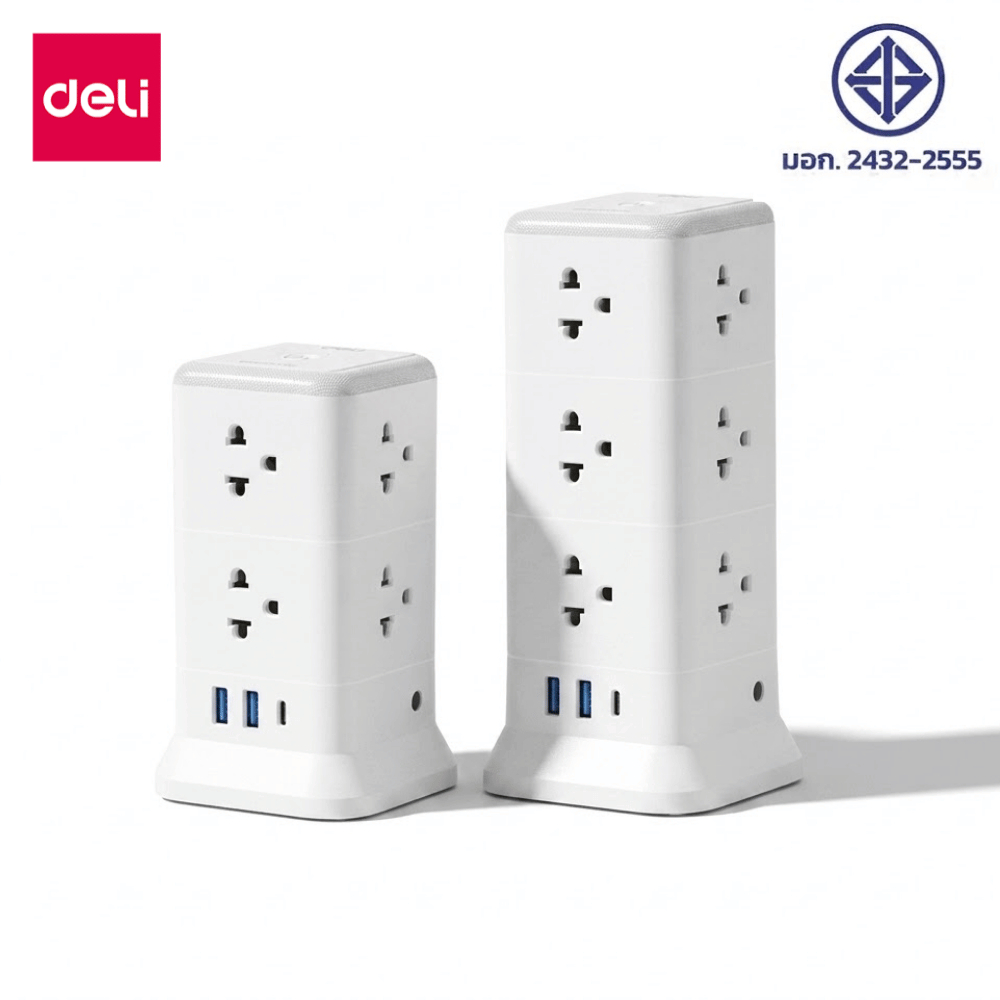 Deli ปลั๊กไฟ ปลั๊กไฟคอนโด 12ช่อง USB Type-C 2300W