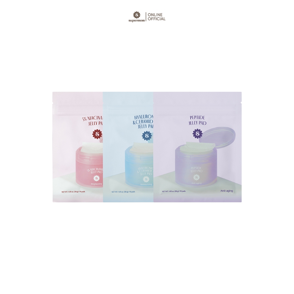 SUPERMOM | JELLY PAD เจลลี่แพด แบบซองขนาดพกพา 1ซองมี10แผ่น โทนเนอร์แพดและเป็นมินิมาร์คหน้าในตัวเดียวกัน Made in Korea