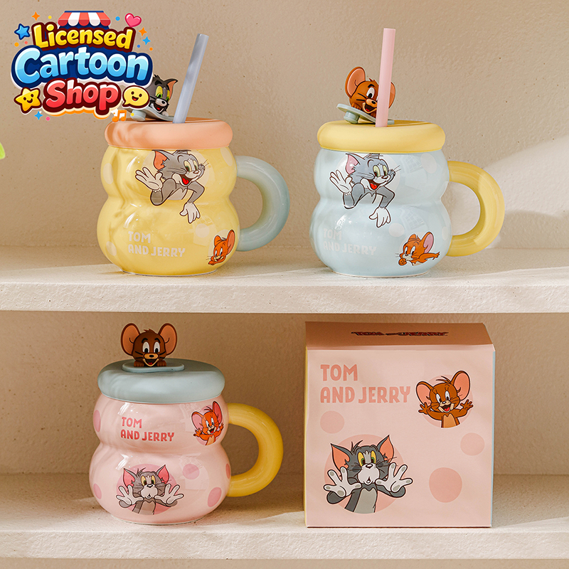 Tom and Jerry แก้วรูปน้ำเต้ามีฝา แก้วการ์ตูนน่ารัก 530ml