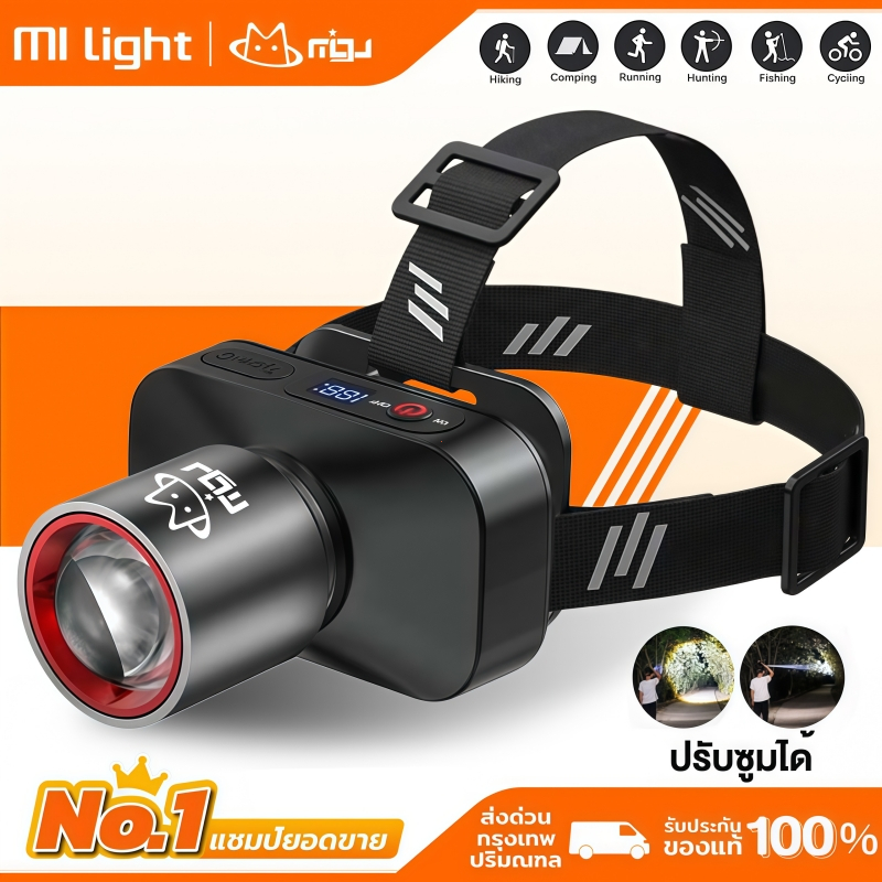 MIGU ไฟฉายคาดหัว LED ชาร์จได้ ส่องไกล กันน้ำ