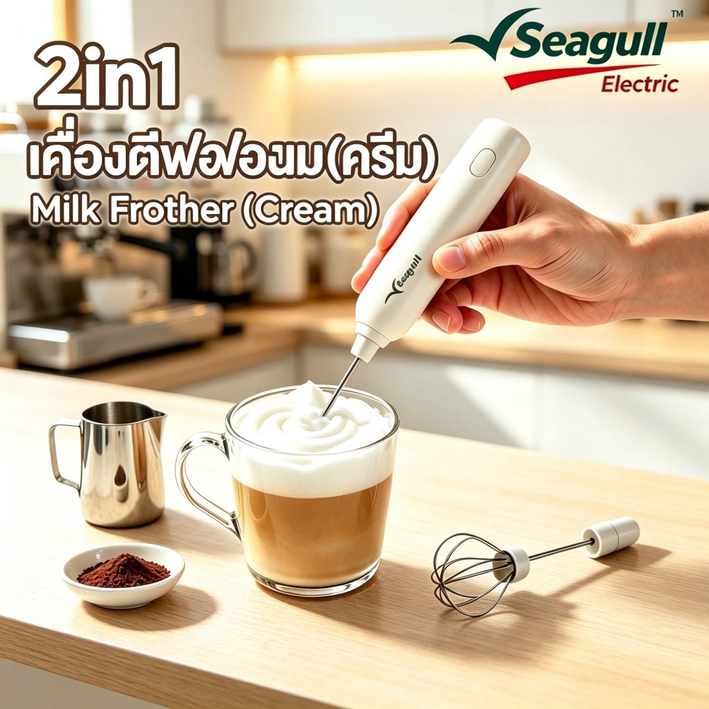 Seagull เครื่องตีฟองนมไร้สาย 2 in 1 (ครีม)