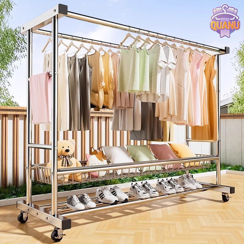 QUANU ราวตากผ้าสแตนเลส 304 ราวแขวนเสื้อผ้า 180*50*150