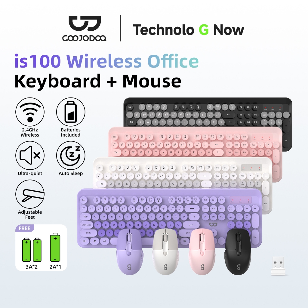 GOOJODOQ ชุดเมาส์และคีย์บอร์ดไร้สาย 2.4ghz Keyboard Mouse Set