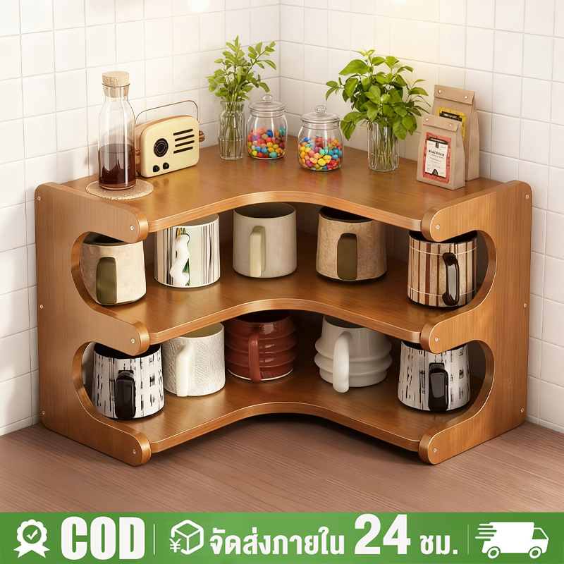 ชั้นวางของบนโต๊ะ ชั้นวางของ ชั้นวางครัว วางแก้ว holder-wood ชั้นเก็บของสไตล์ญี่ปุ่น สำหรับห้องครัว