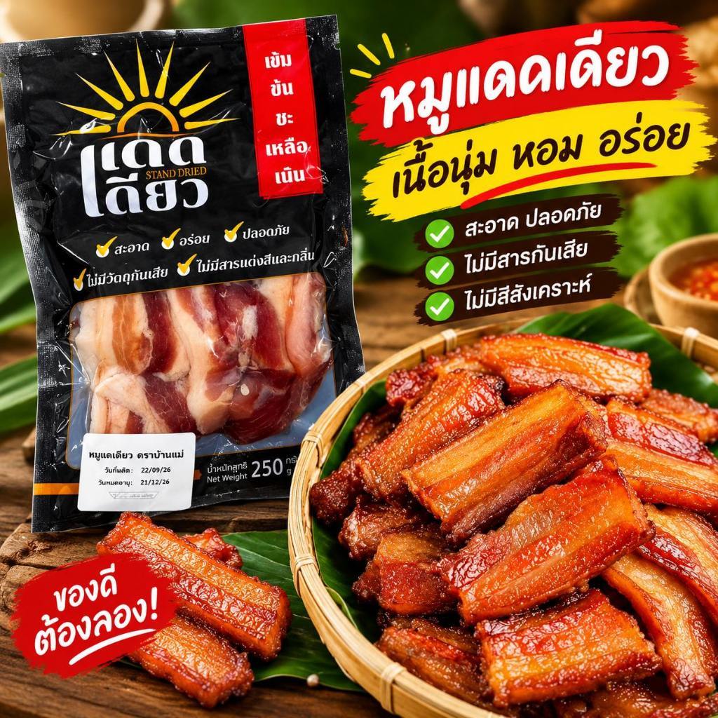 หมูสามชั้นแดดเดียว (ตราบ้านแม่)