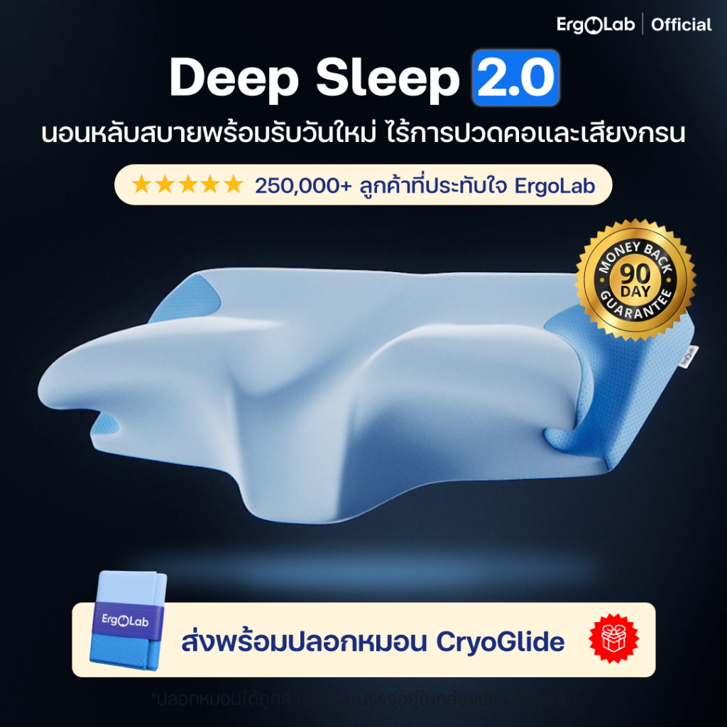 หมอน ErgoLab Deep Sleep 2.0 หมดปัญหาปวดคอ ไม่ต้องกังวลเรื่องกรน เย็นสบาย หลับสบายต่อเนื่องตลอดคืน (คืนเงินใน 90 วัน)