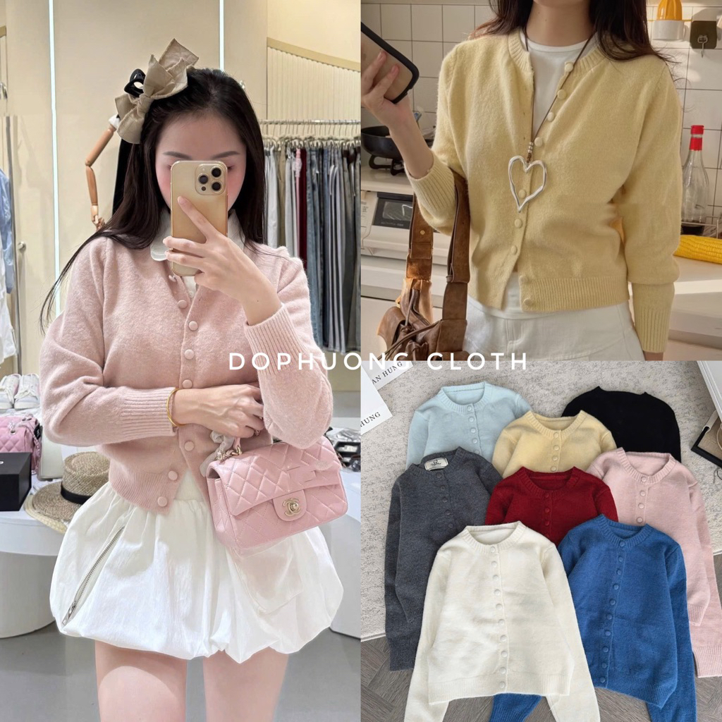 เสื้อคาร์ดิแกนขนกระต่ายหนาเรียบ